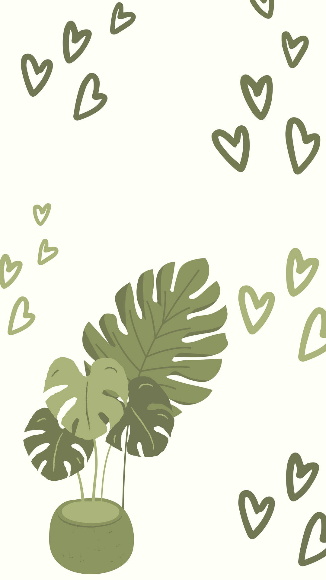 Monstera And Hearts Background