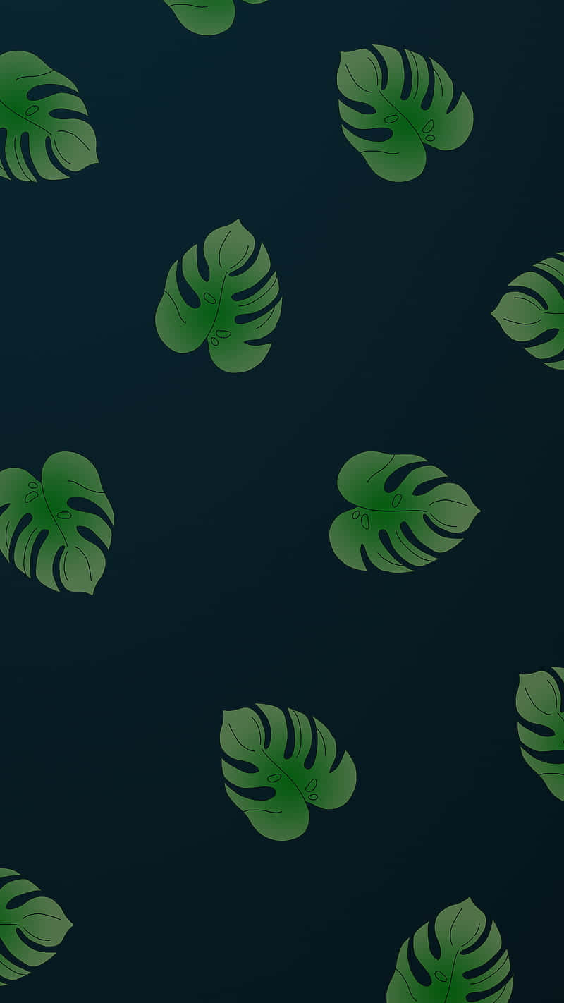 Monstera Leaves Dark Blue Digital Illustration