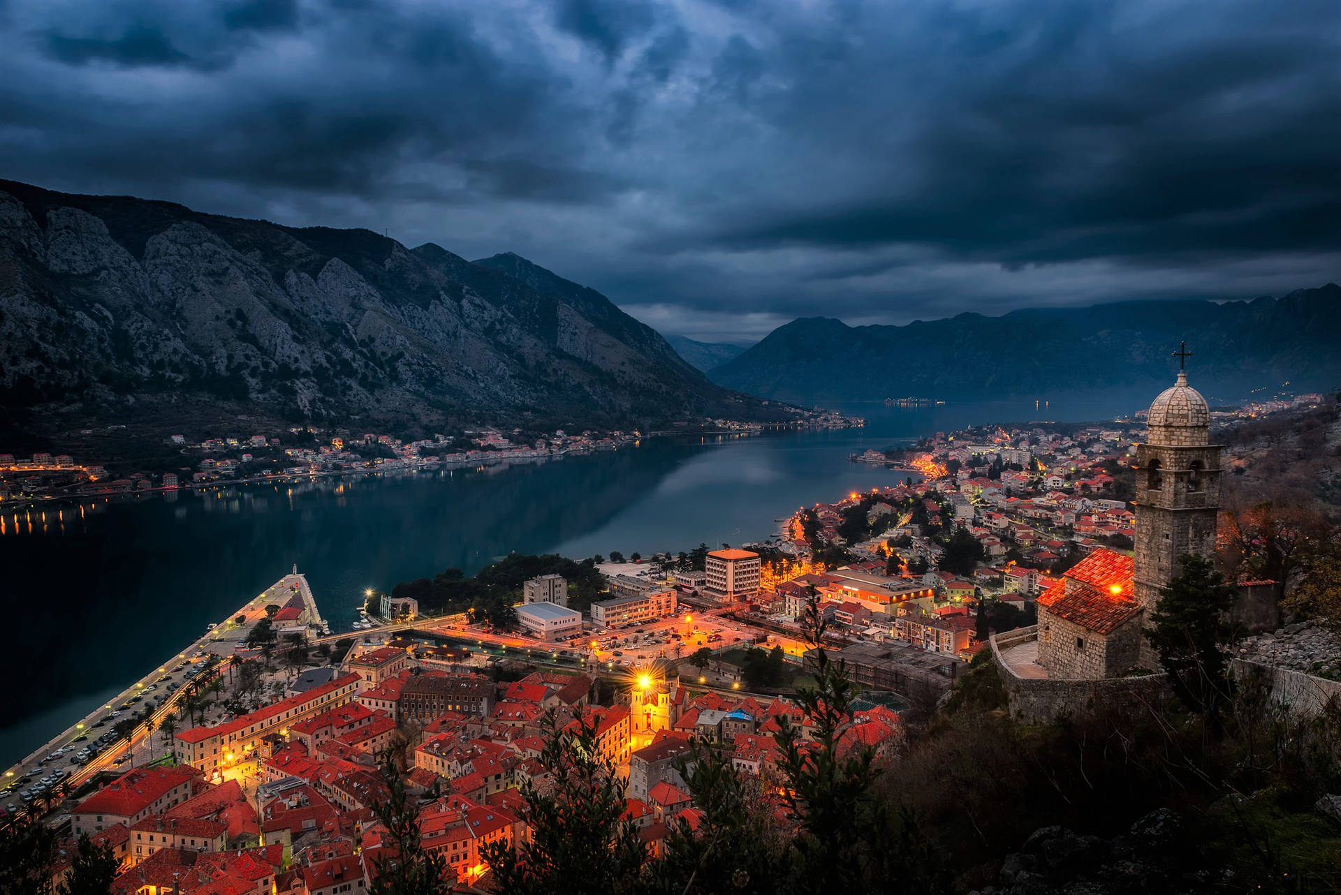 Montenegro Kotor At Night Background