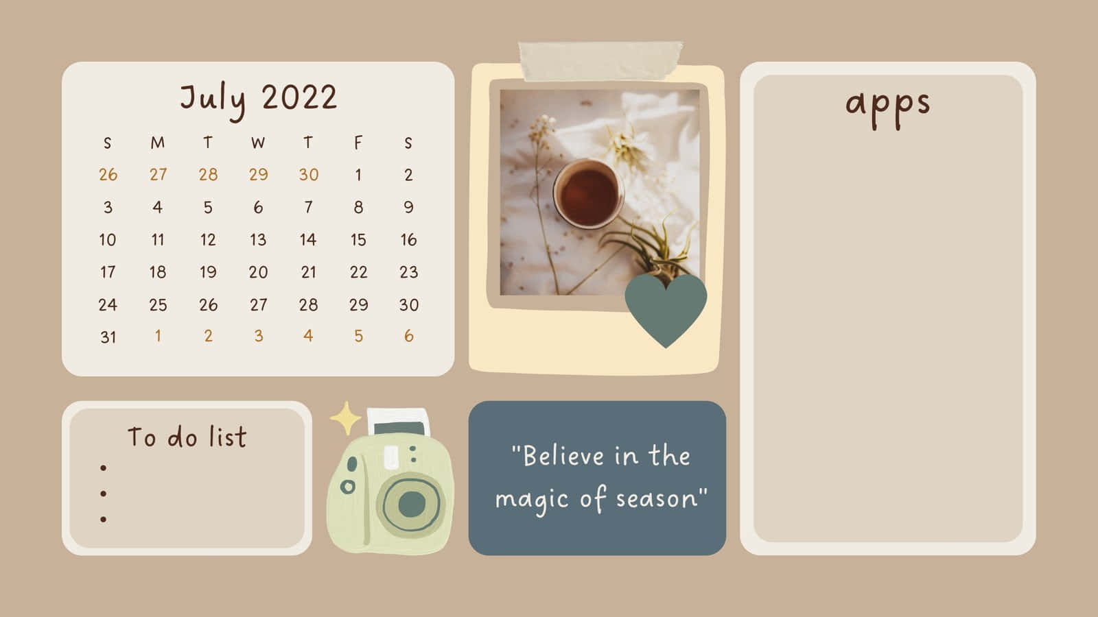 Month Of July Cute Desktop Organizer Background