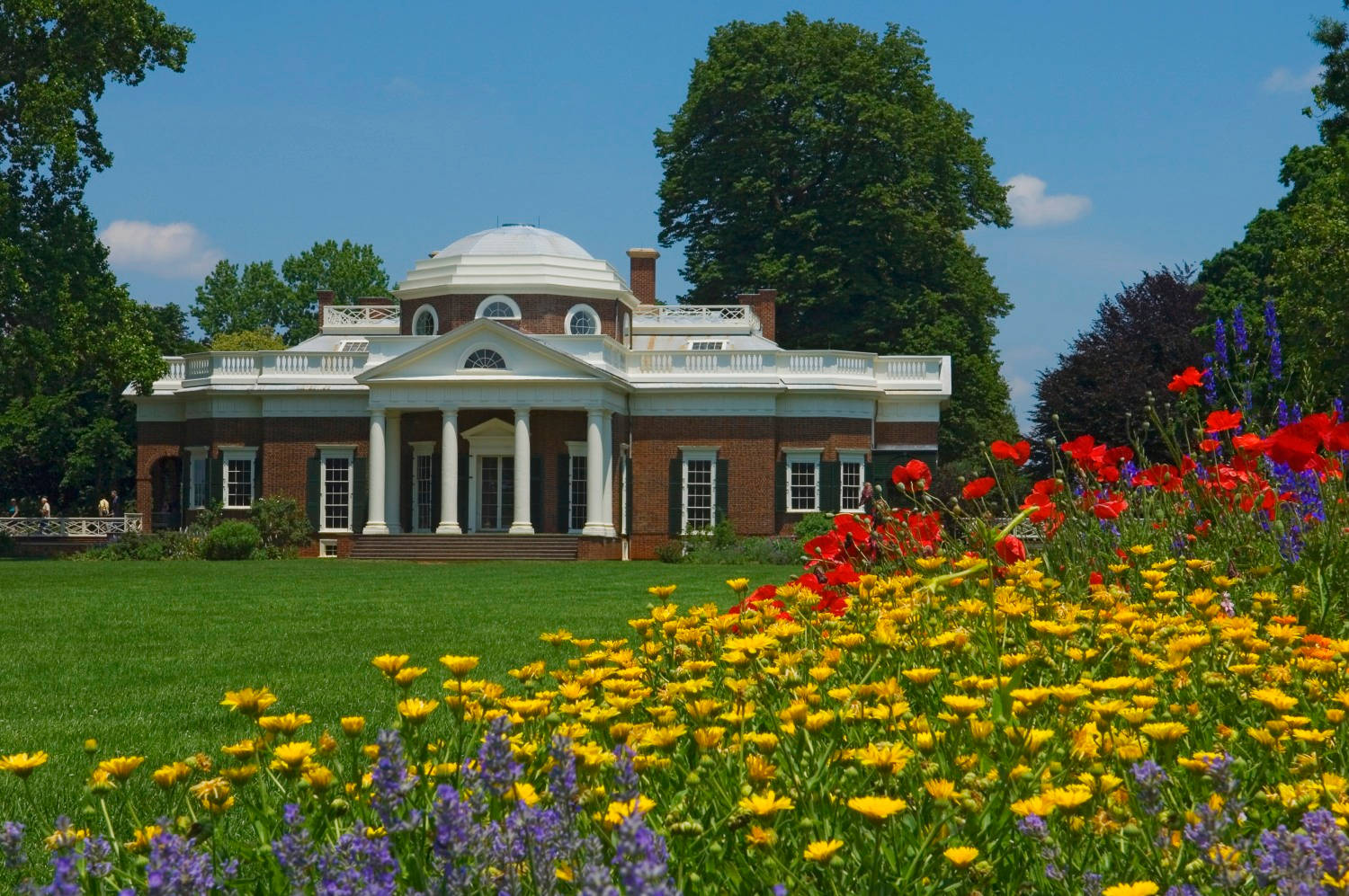 Monticello With Colorful Flowers Background