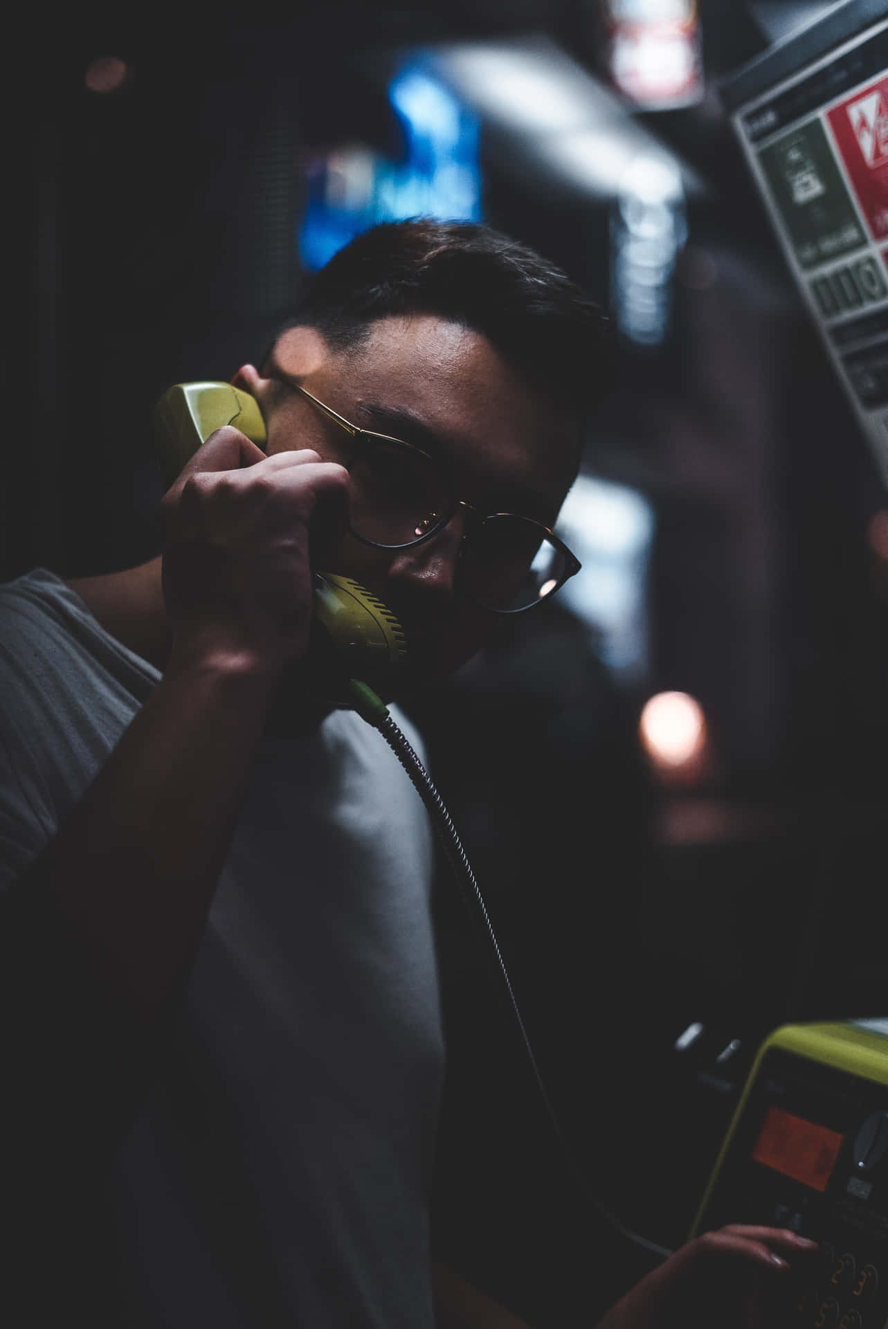 Moody Person On Telephone Background