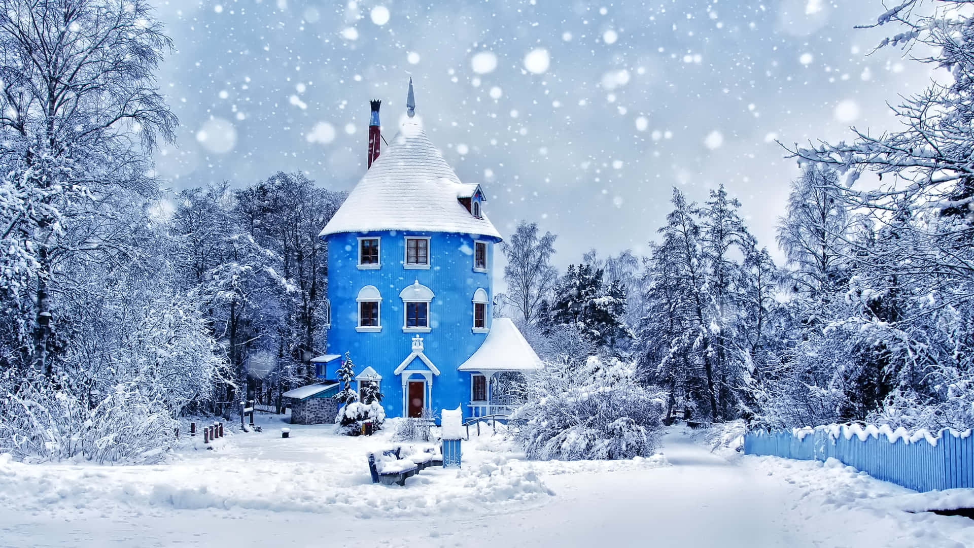 Moomin Desktop Snowy Blue House Background