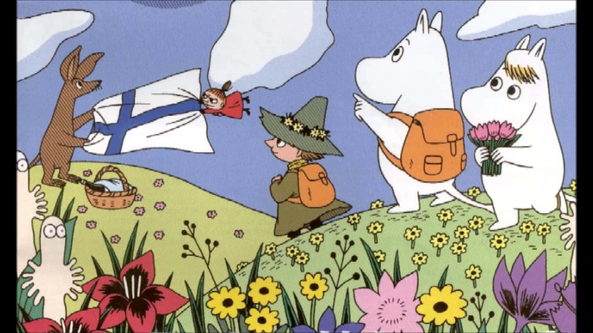 Moomin Desktop With Finnish Flag Background