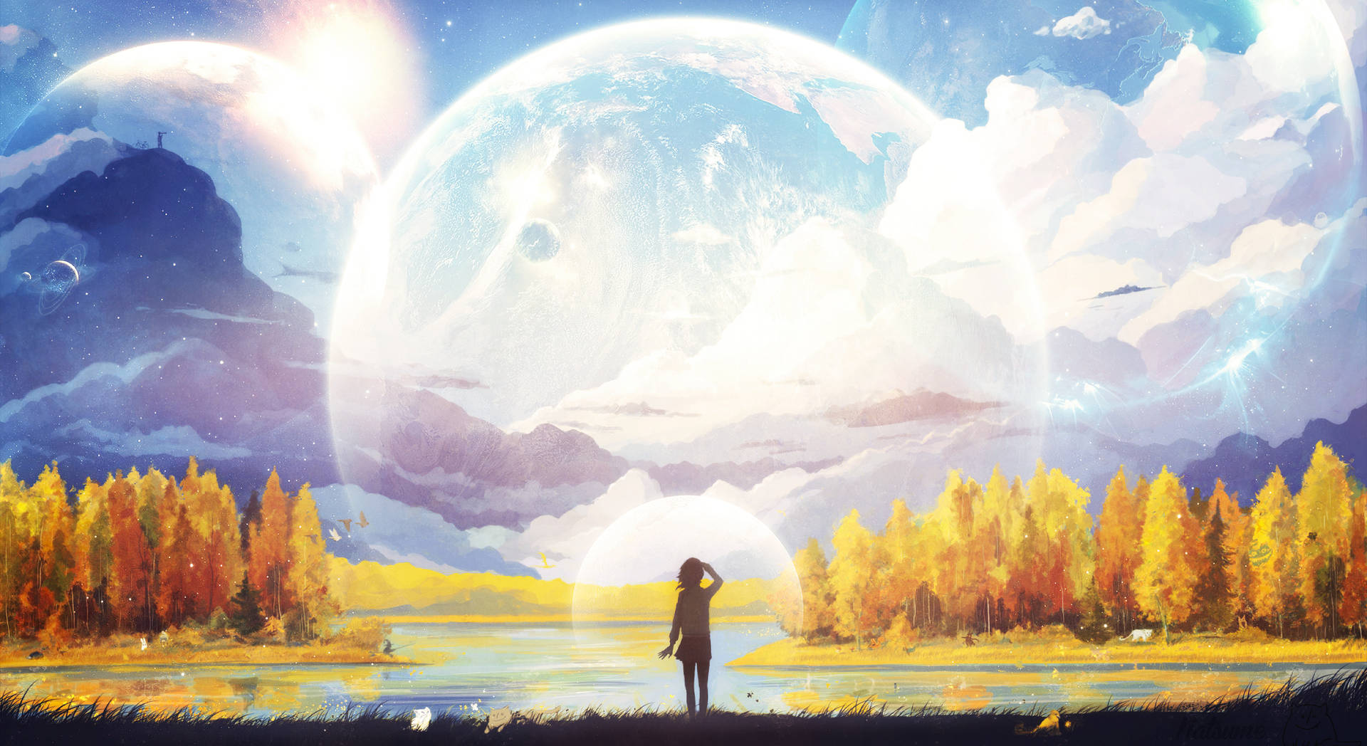 Moon 4k Anime Girl Forest Background