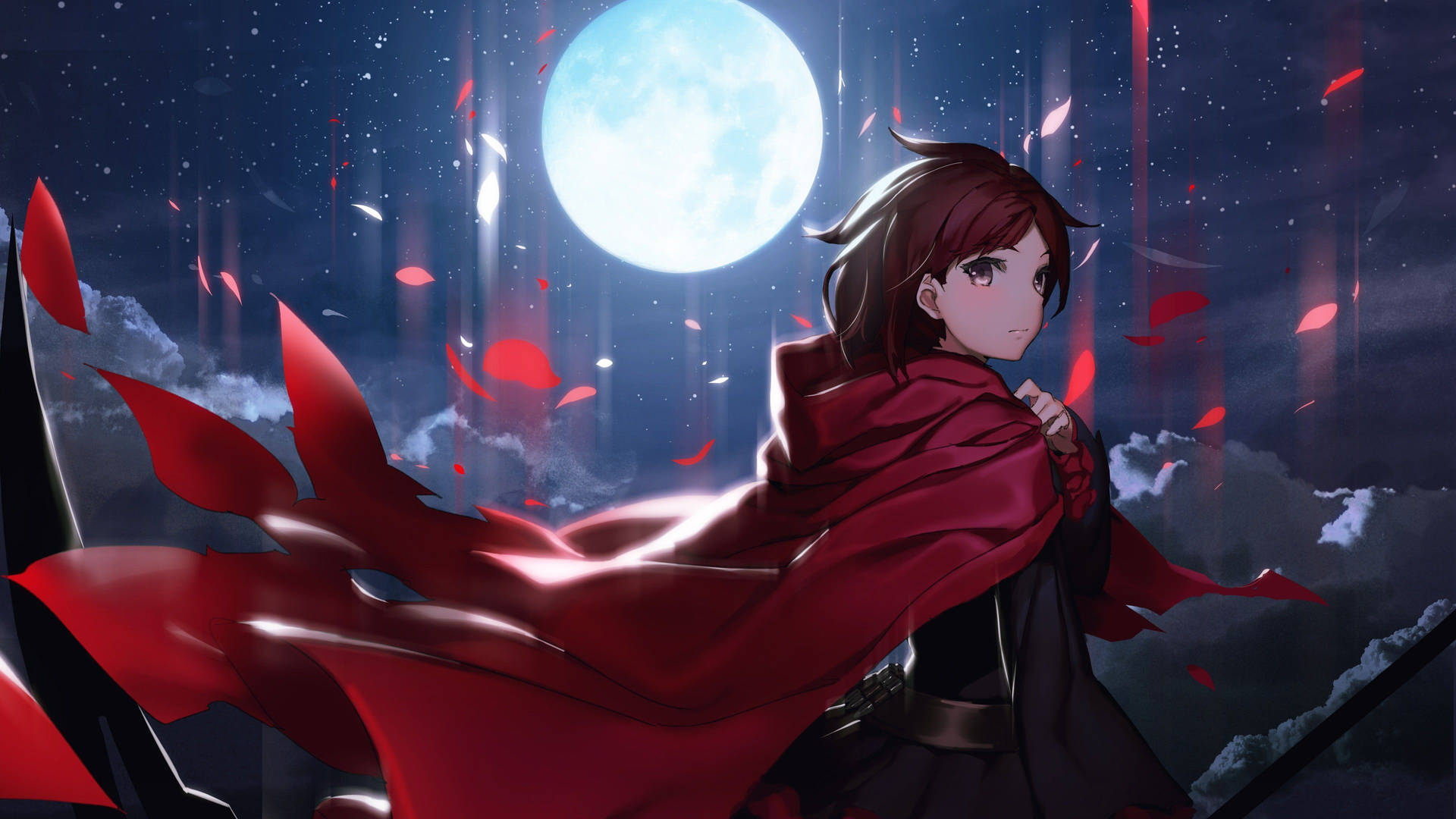 Moon 4k Anime Girl In Red Aesthetic Cape Background