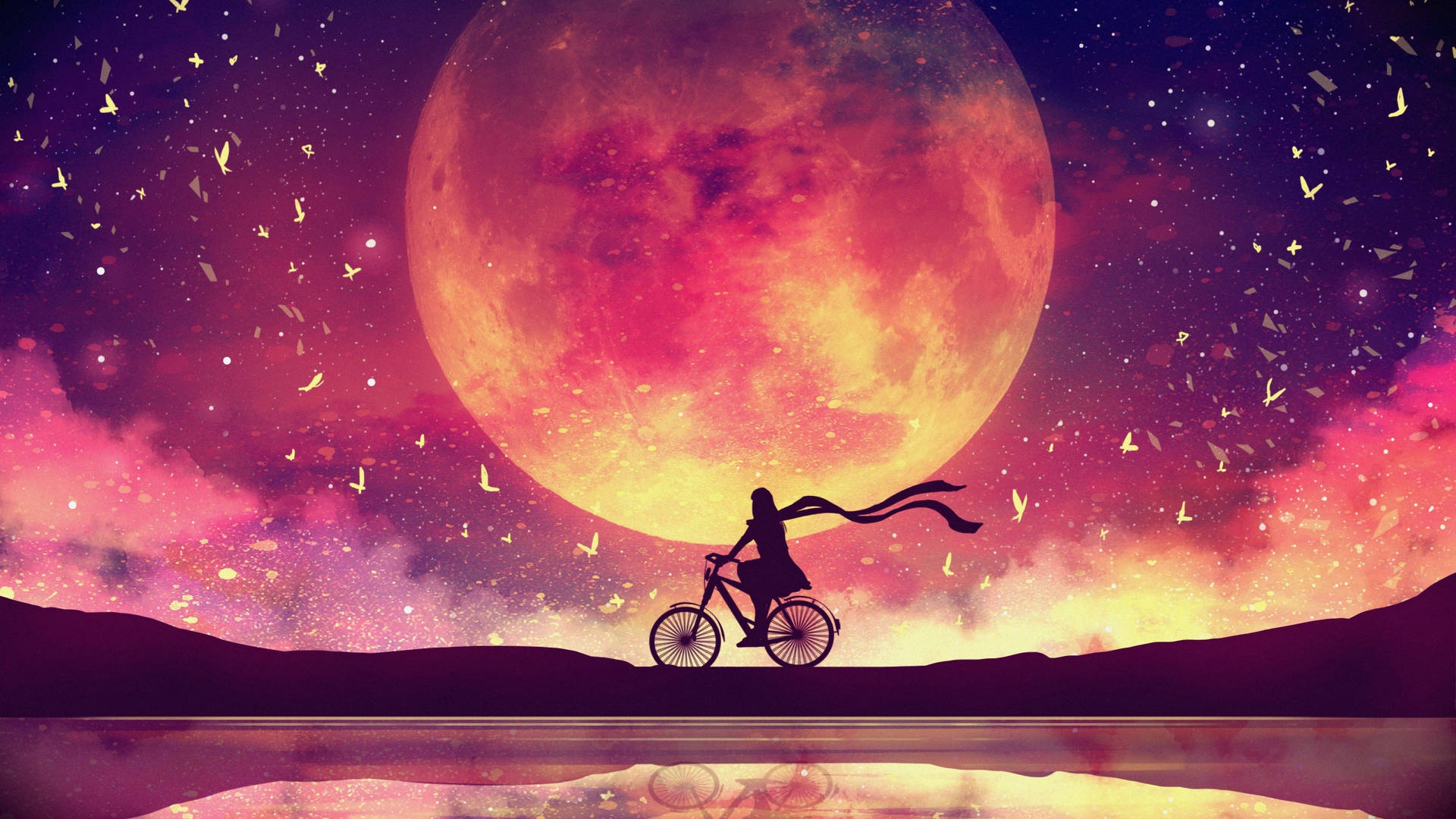 Moon 4k Biking Girl Red Aesthetic