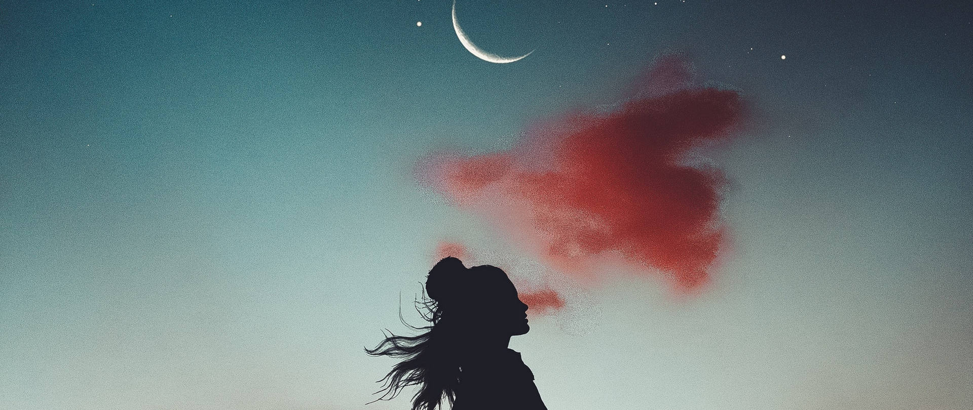 Moon 4k Girl And Red Cloud Background