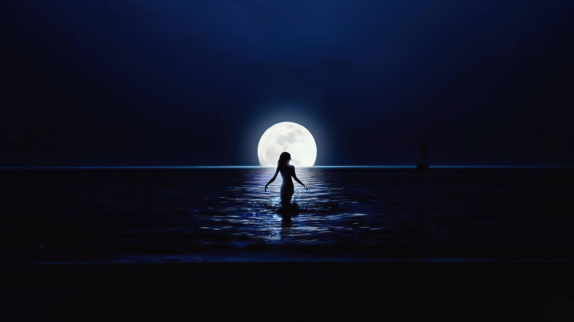 Moon 4k Girl On Water Background