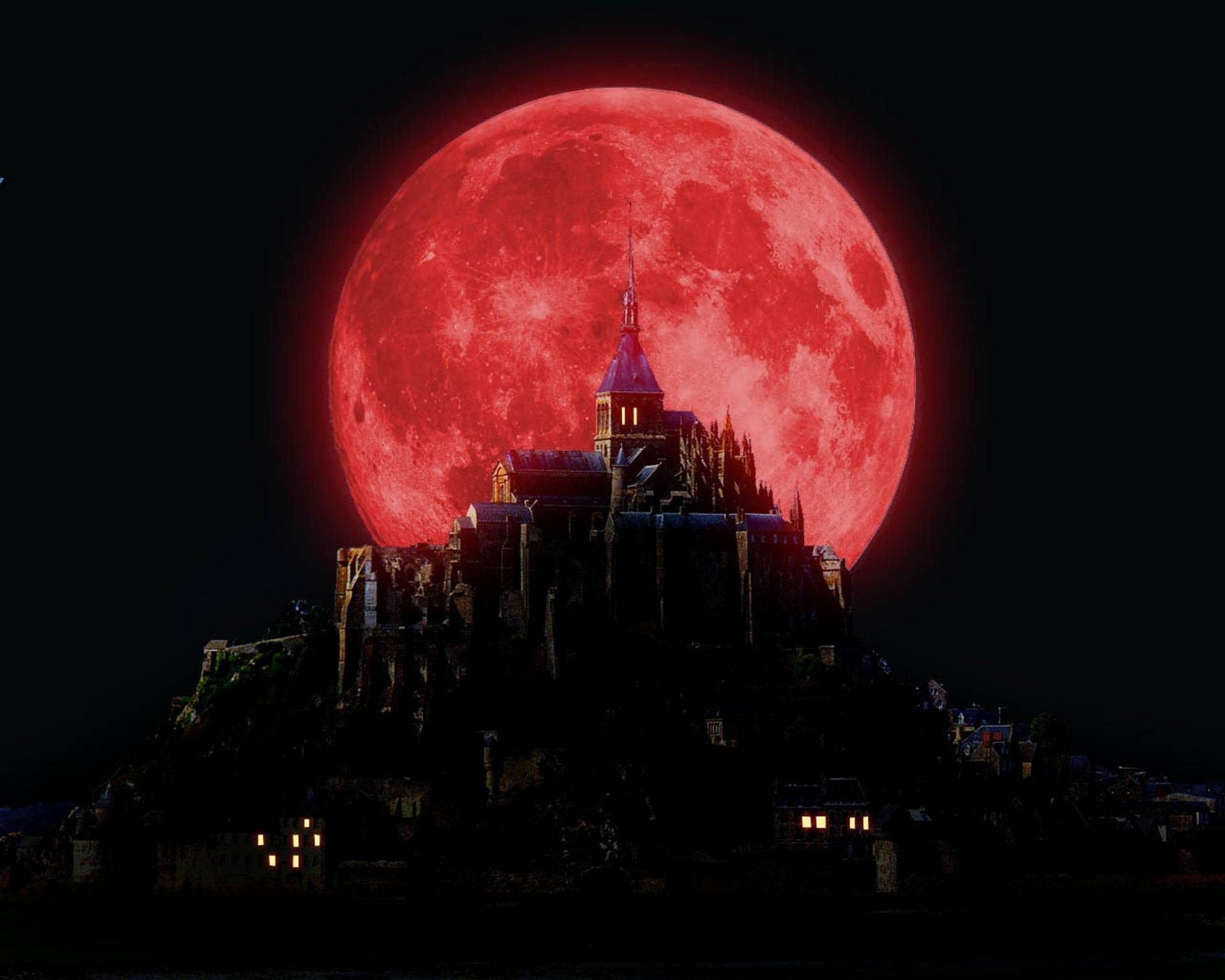 Moon 4k Red Aesthetic Castle Background
