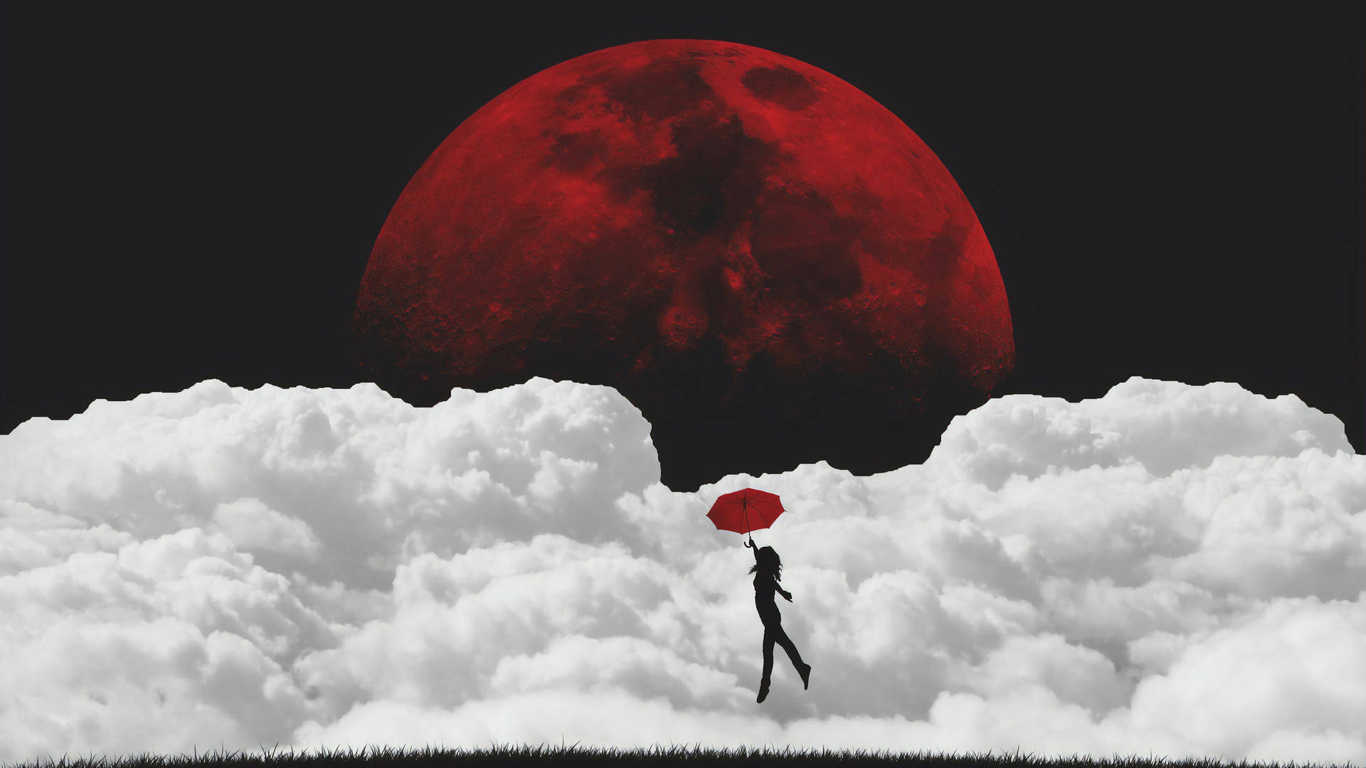 Moon 4k Red Aesthetic Girl With Red Umbrella Background