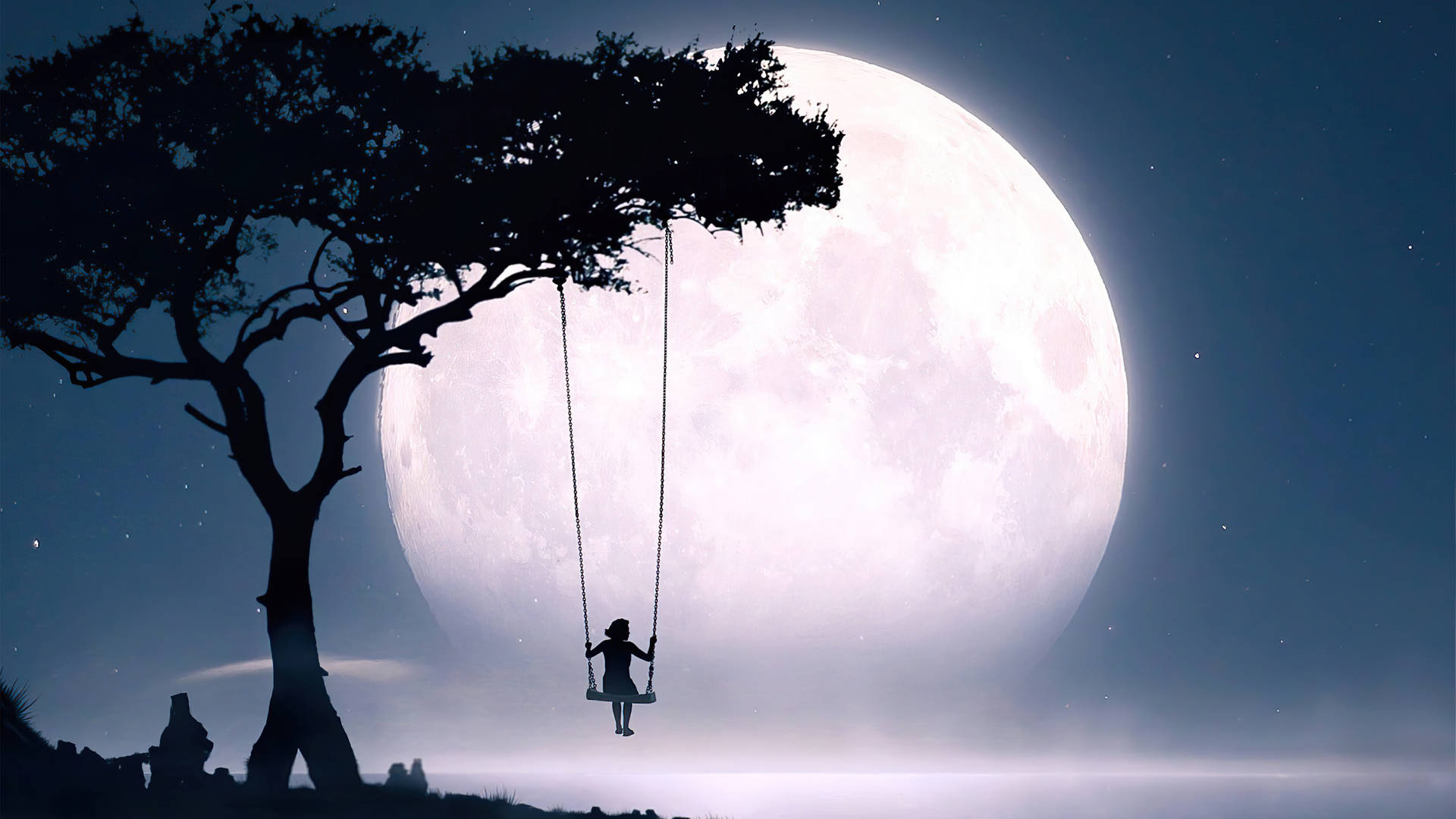 Moon 4k Swinging On Tree Background