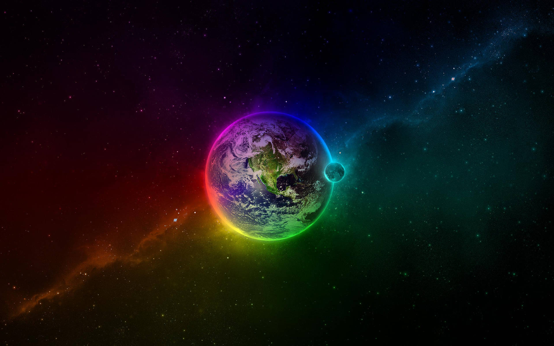 Moon 4k With Earth Rainbow Aesthetic Background