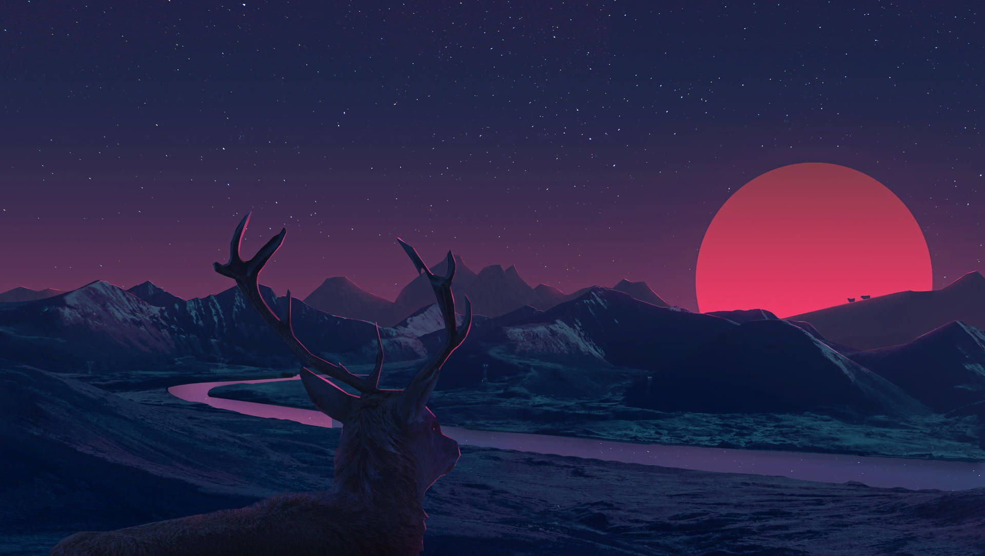 Moon Aesthetic Deer Background