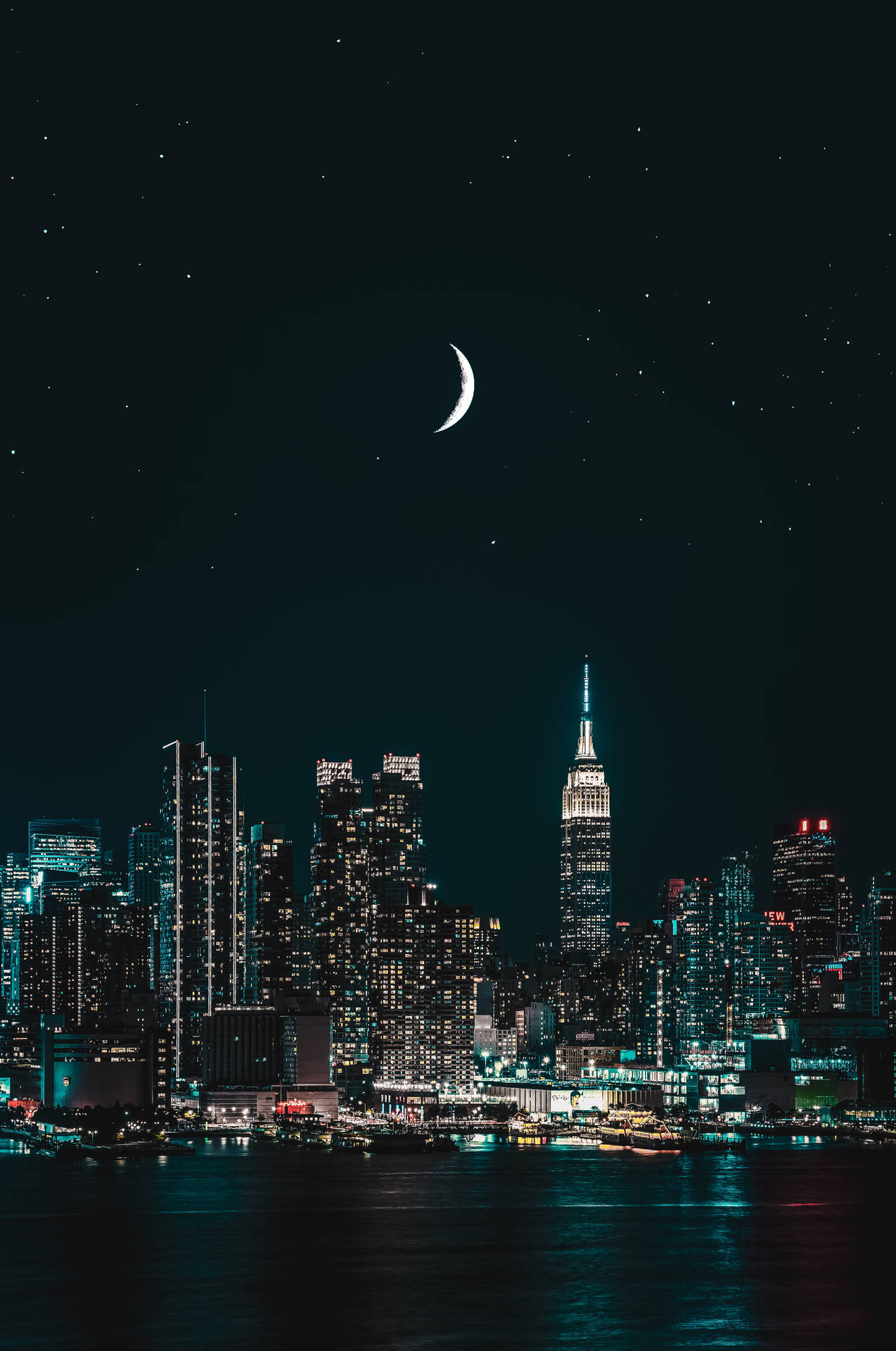 Moon And New York Night Iphone Background