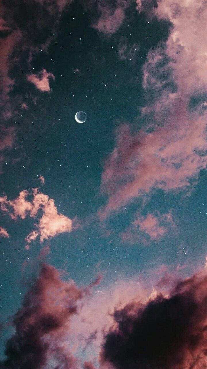 Moon And Night Sky Pink Aesthetic Background