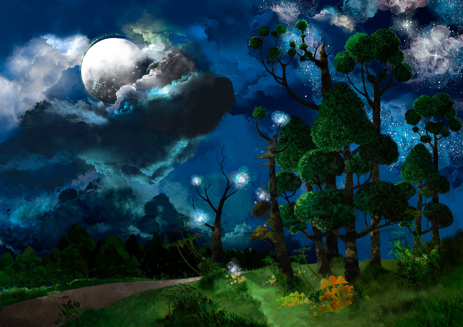 Moon And Stars Cartoon Art Background