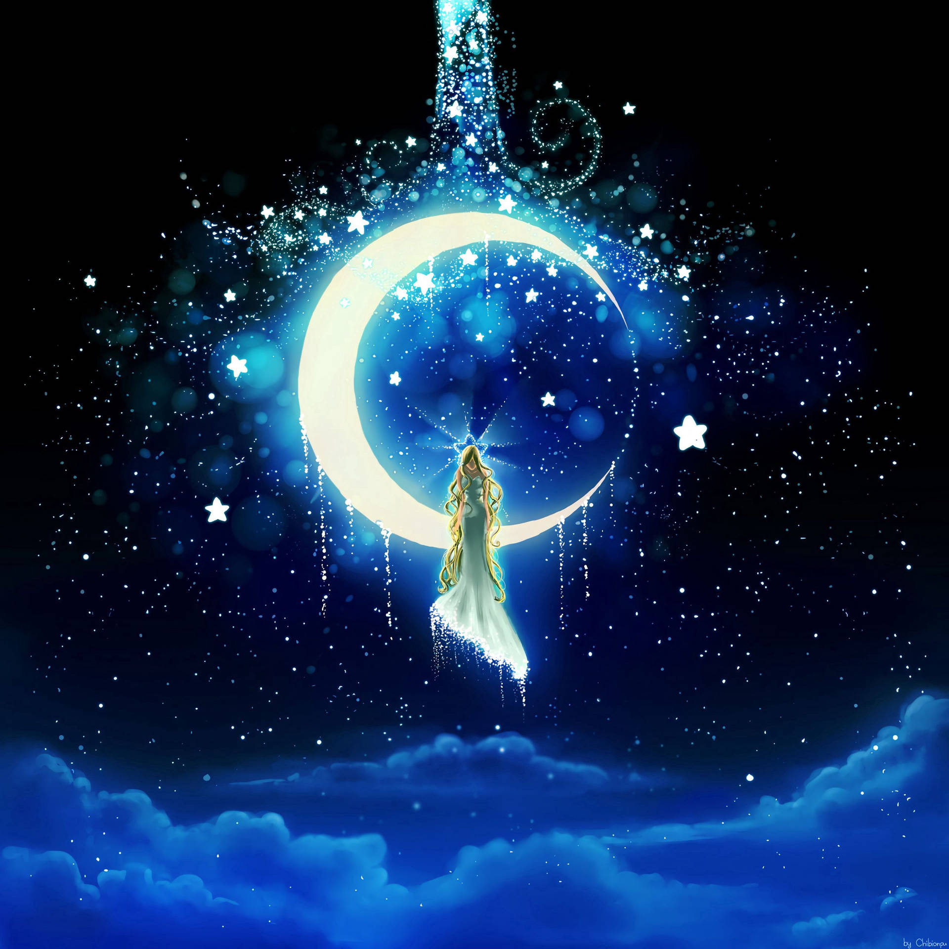 Moon And Stars Goddess Background