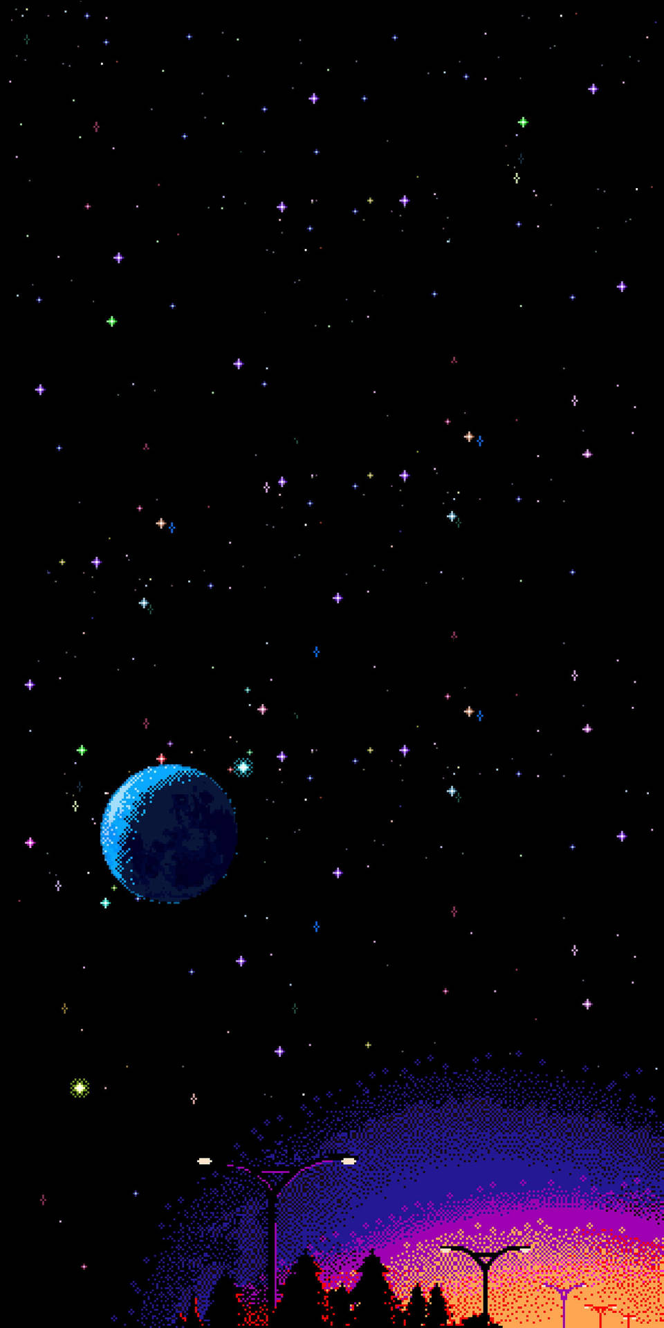 Moon And Stars In Aesthetic Pixel Art Background