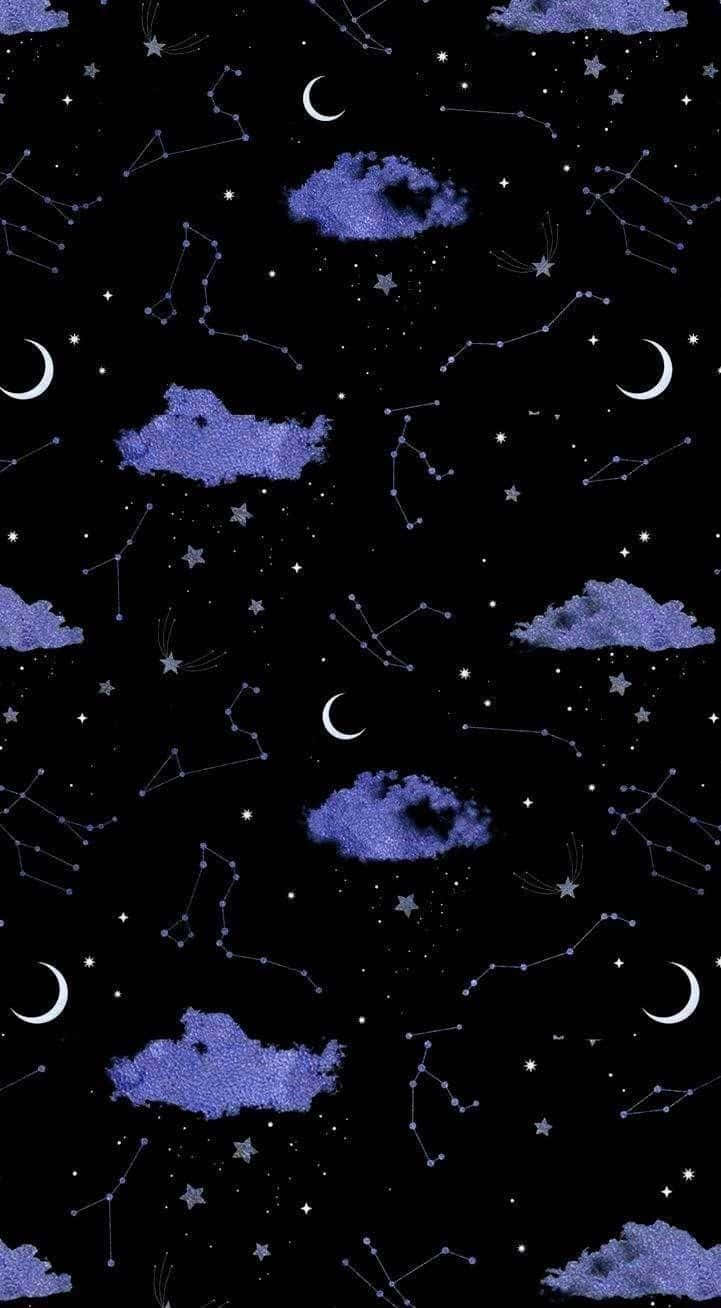 Moon And Stars Iphone With Clouds On A Pattern Background