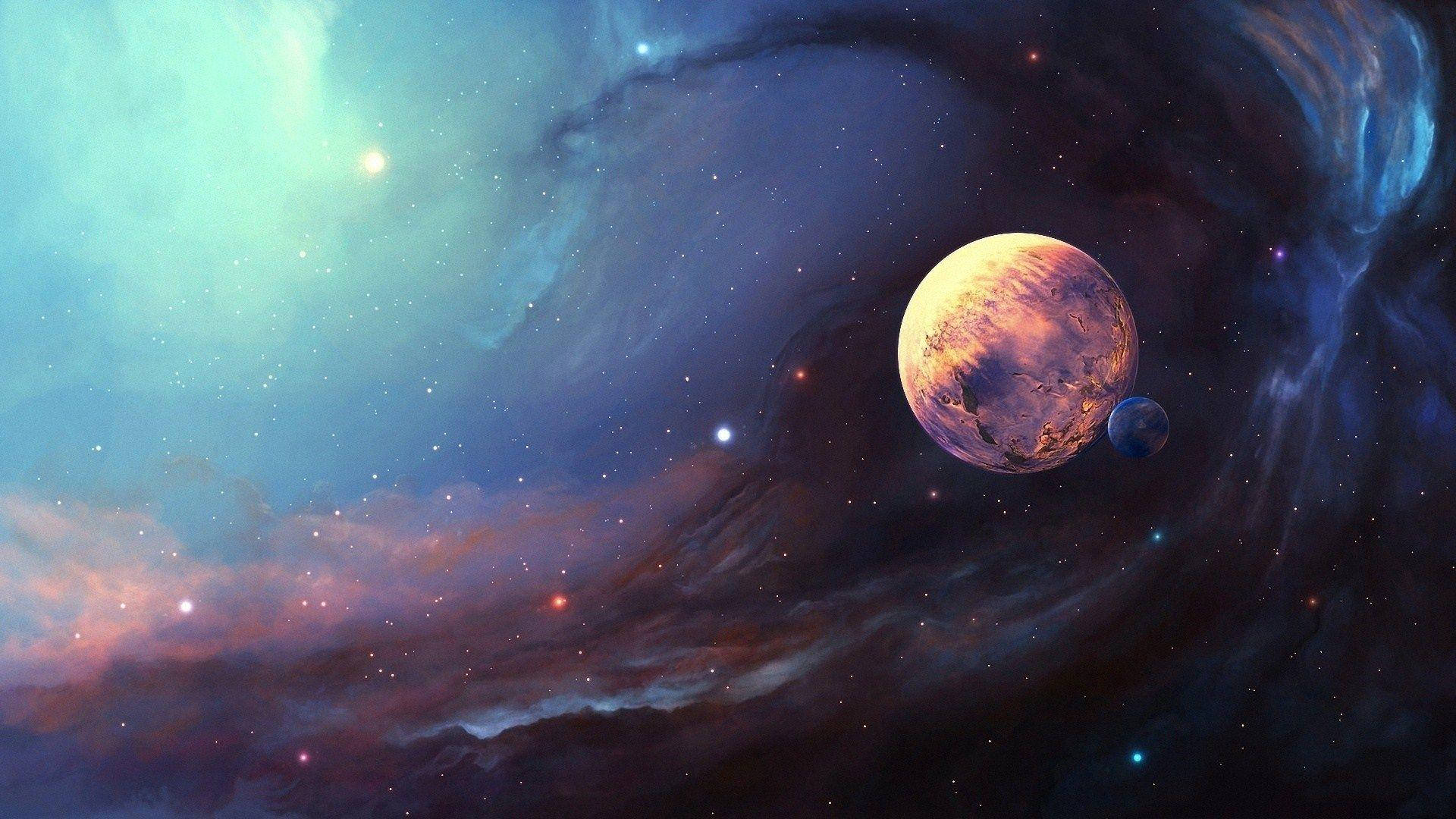 Moon And Stars Marble Galaxy Background
