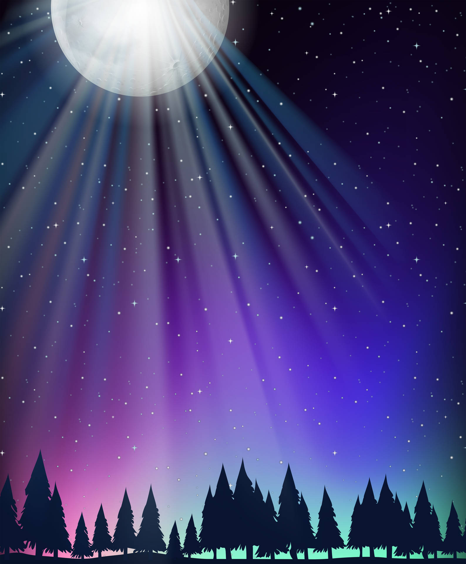 Moon And Stars Nightscape Art Background