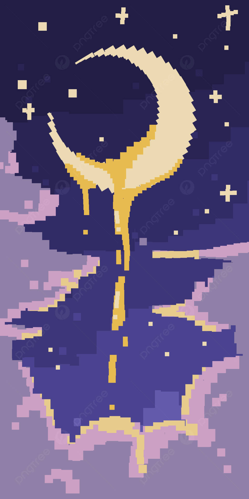 Moon And Stars Pixel Nature Background