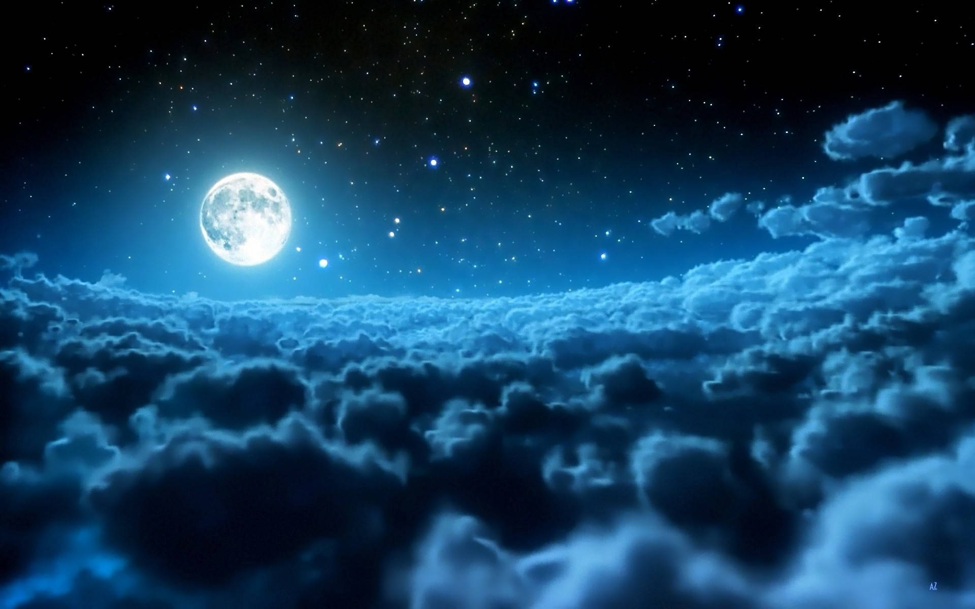 Moon And Stars Sea Of Clouds Background