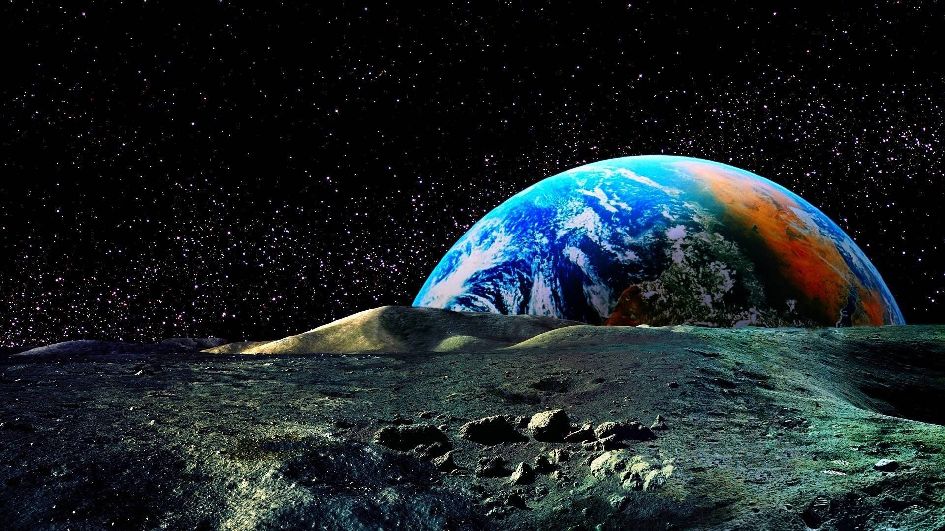 Moon Earth In Universe Background