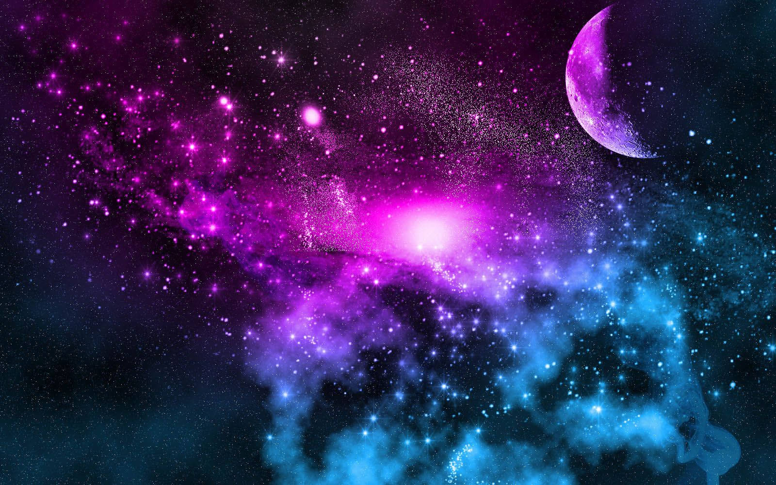 Moon In Colorful Galaxy Background