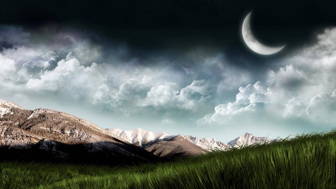 Moon Mountain Grass Laptop Background