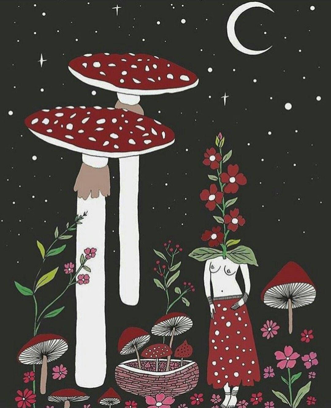 Moon Mushroom Aesthetic Background