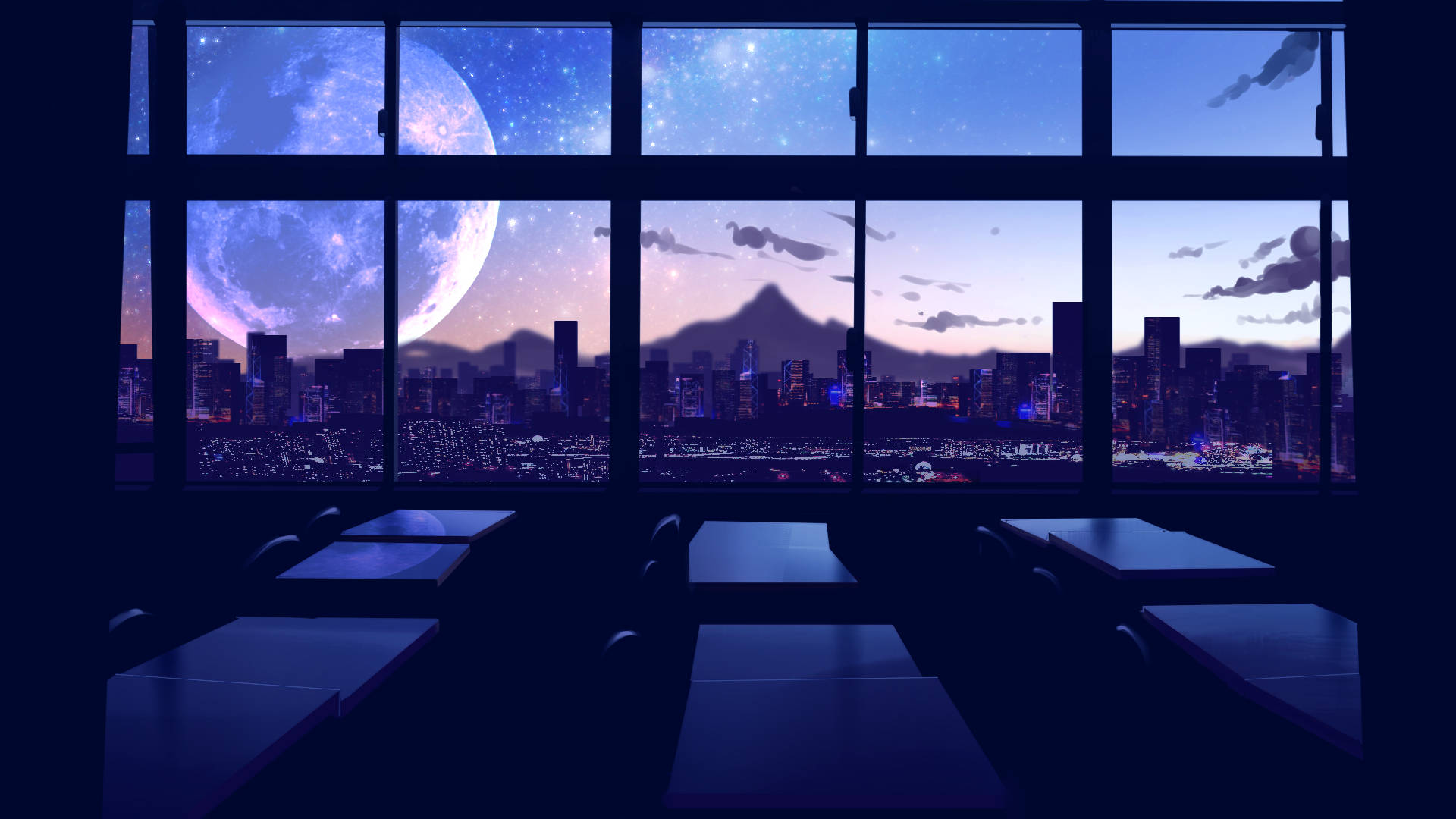 Moon Night Sky Over The City Background