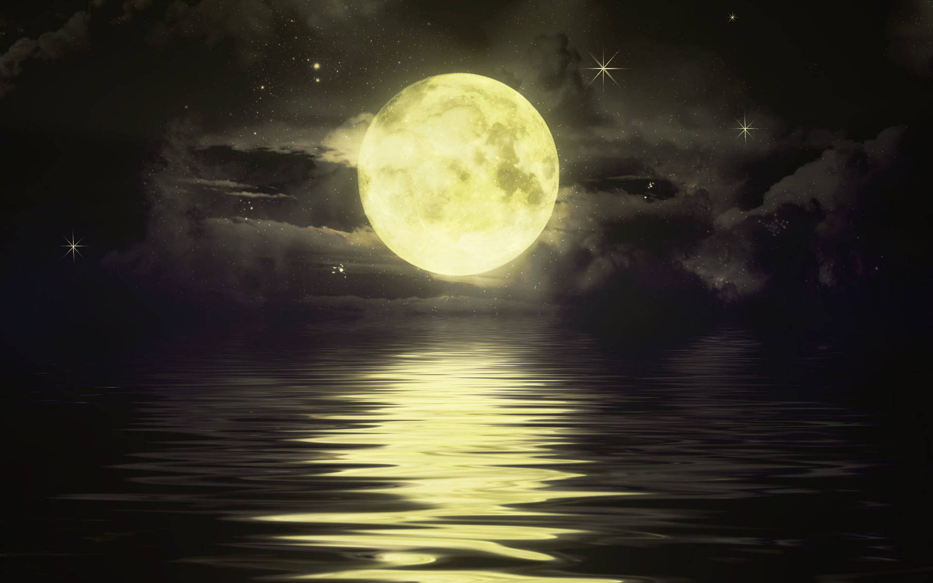 Moon Night Sky Pale Gold Background