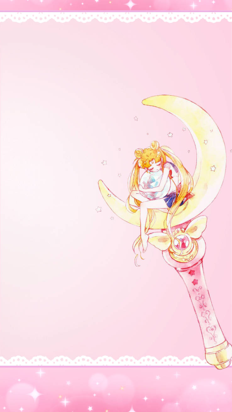 Moon Stick With Pink Backdrop Sailor Moon Iphone