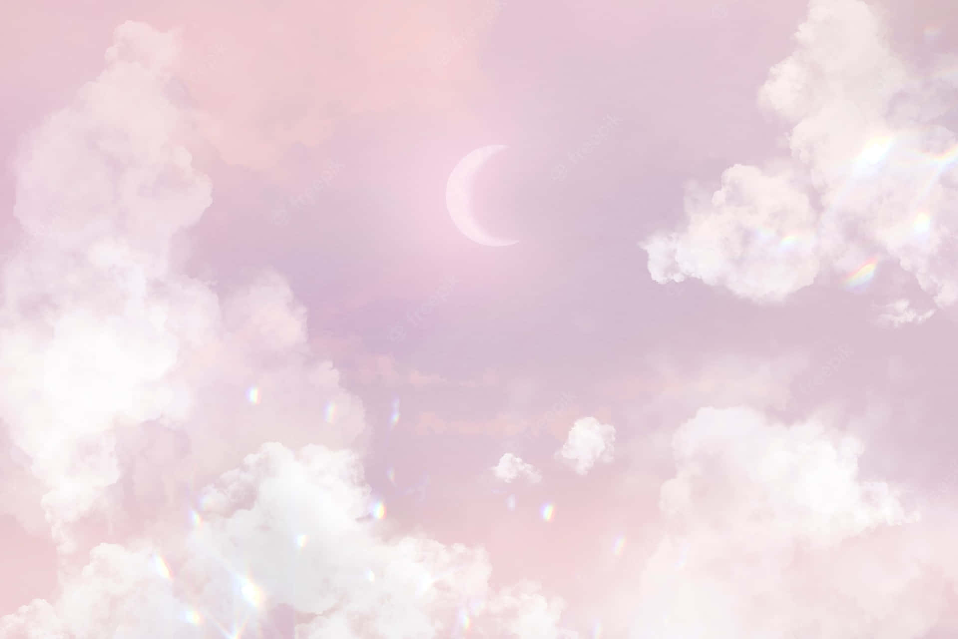 Moon Surrounded By Soft White Aesthetic Clouds Background