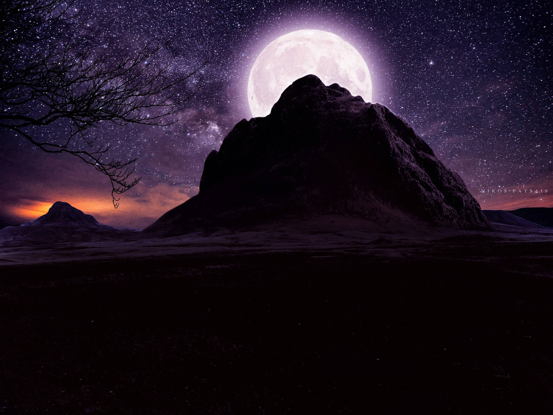 Moonlight 4k Behind Mountain Rock Background