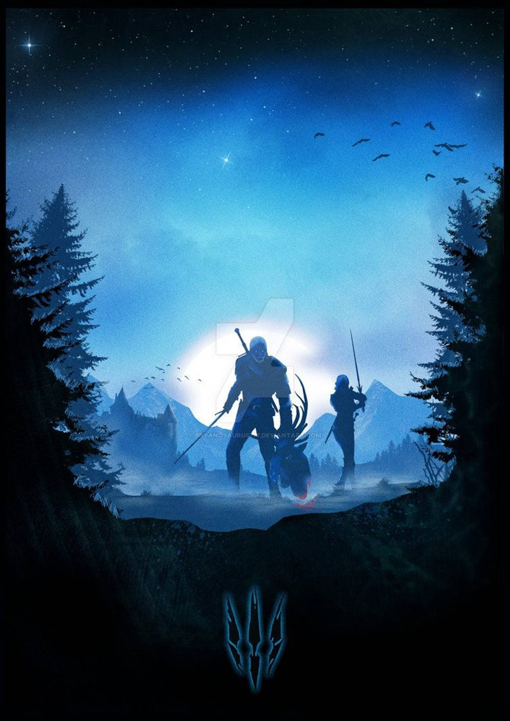 Moonlight Silhouette Witcher 3 Iphone Background