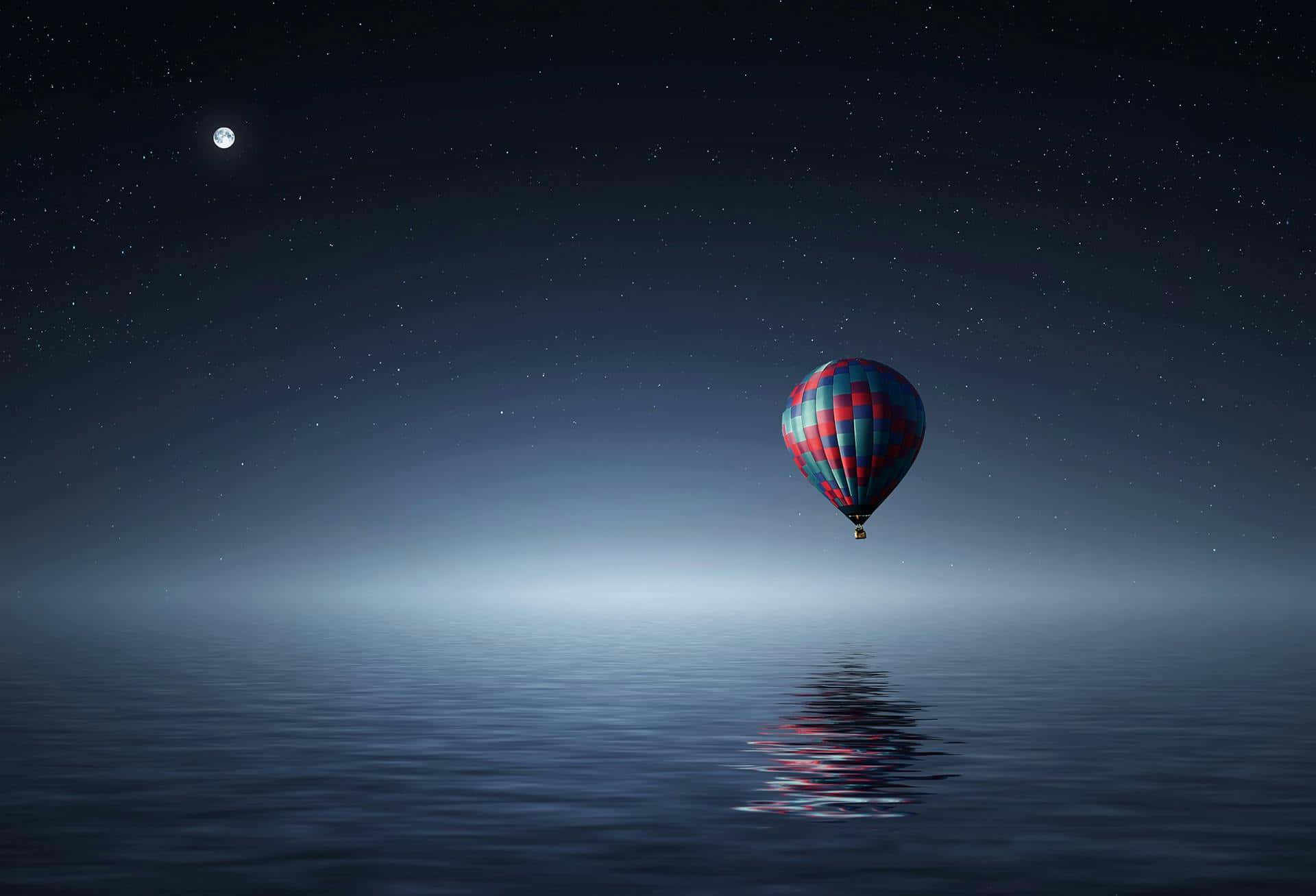 Moonlit Balloon Reflection Night Sky Background