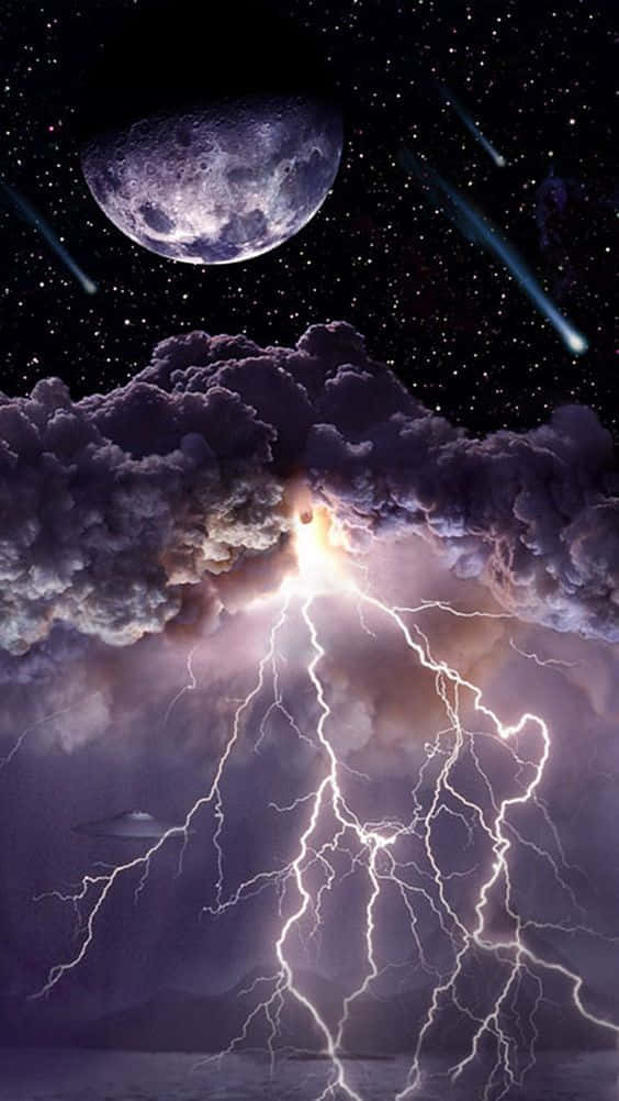 Moonlit Lightning Strike Sky Background