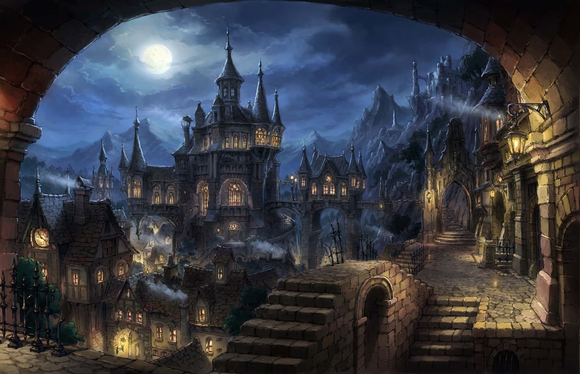 Moonlit_ Medieval_ Fantasy_ Cityscape Background