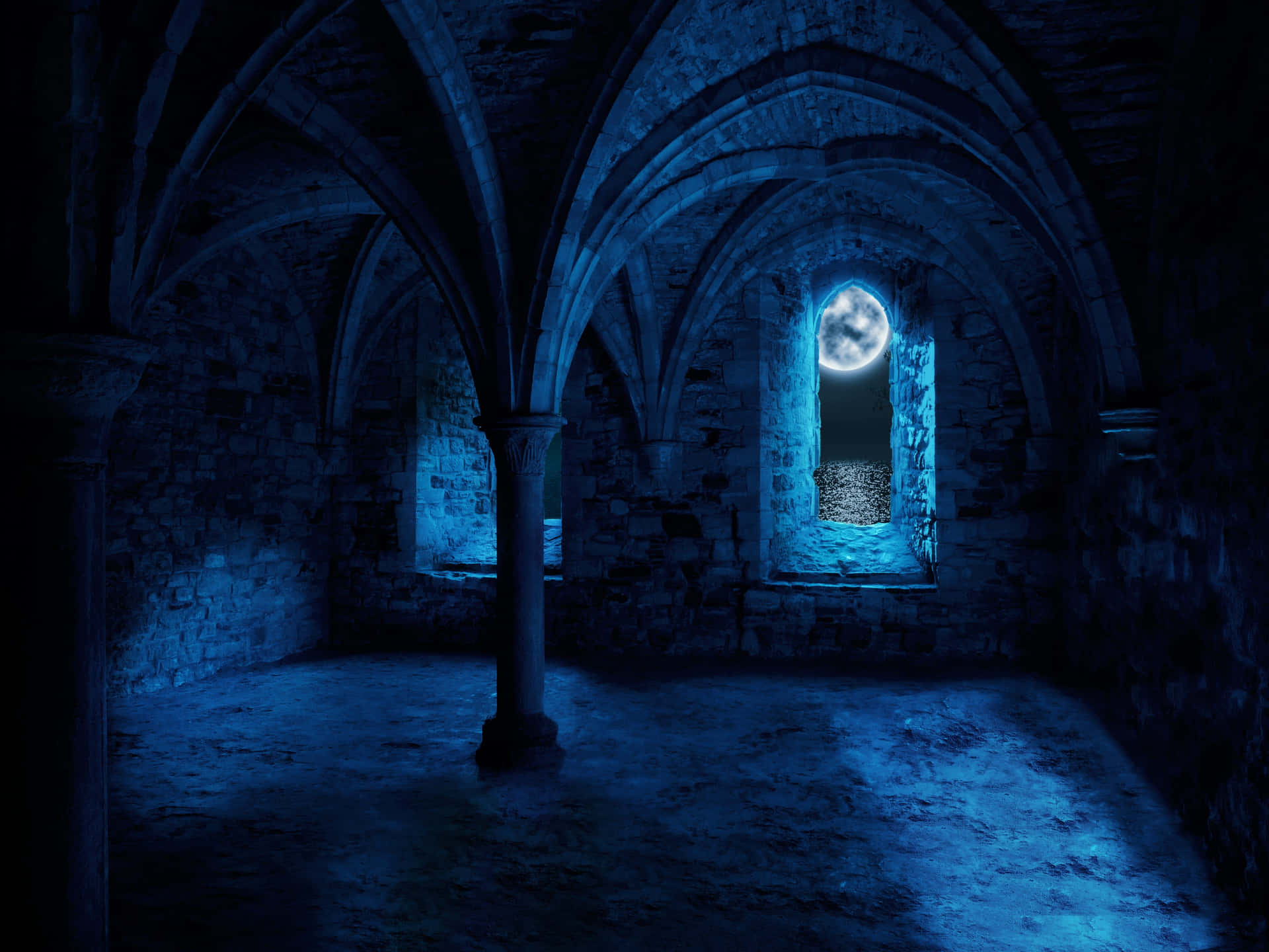 Moonlit Medieval Vaulted Room Background