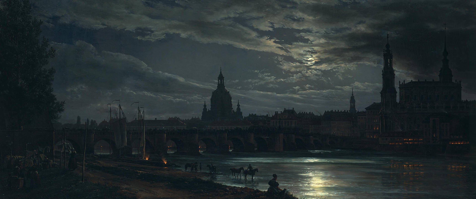 Moonlit_ Riverside_ Scene_with_ Architecture Background