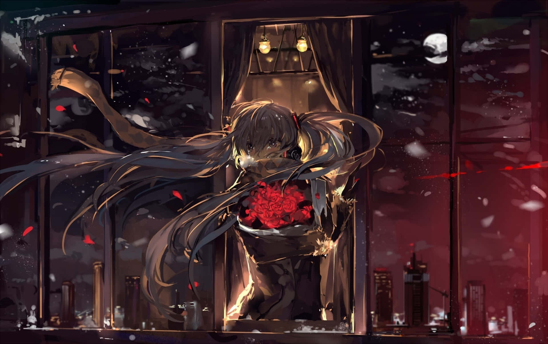 Moonlit_ Rose_ Embrace_ Anime_ Art Background
