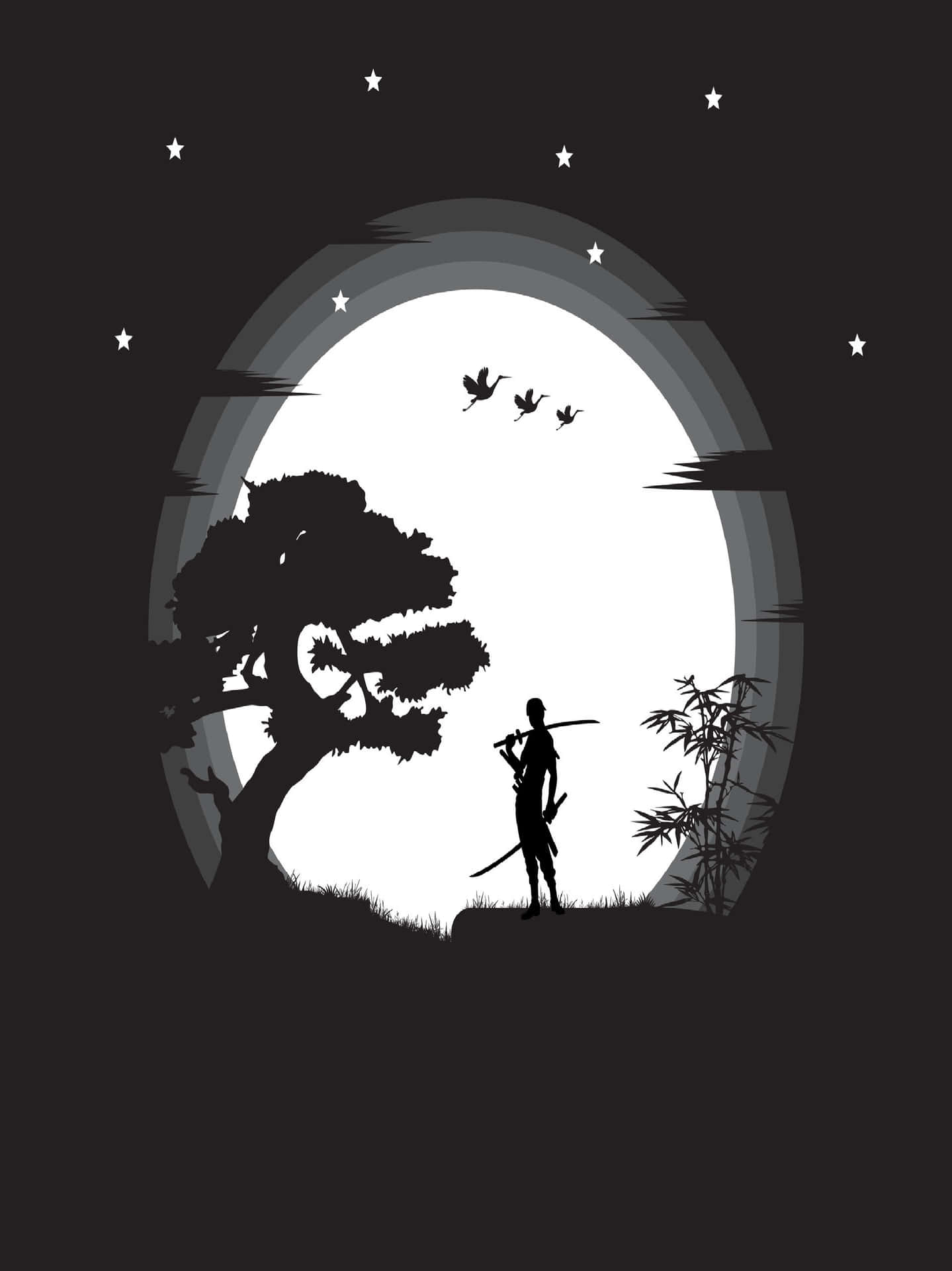 Moonlit Samurai Silhouette