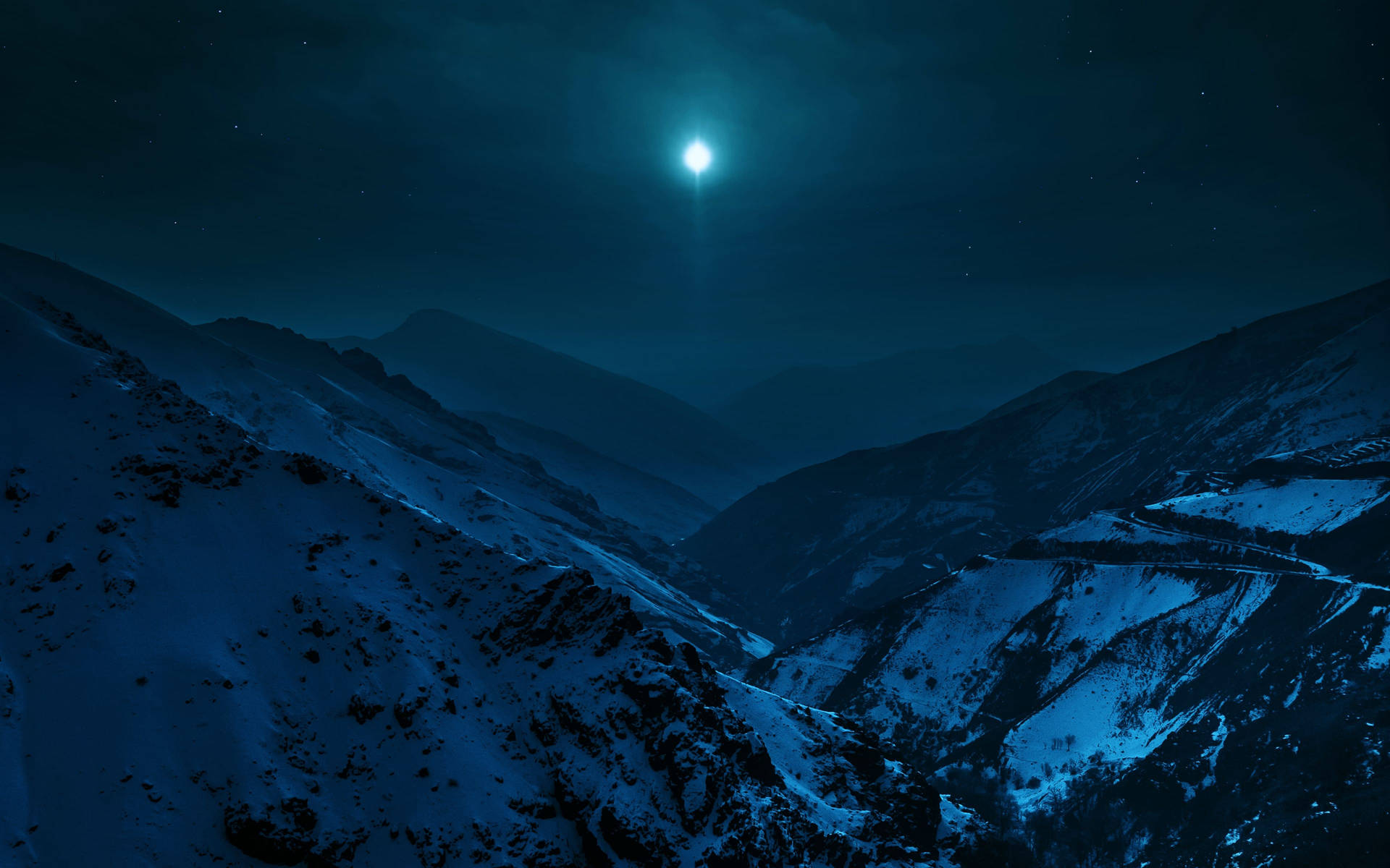 Moonlit Snow Mountain Summit Background