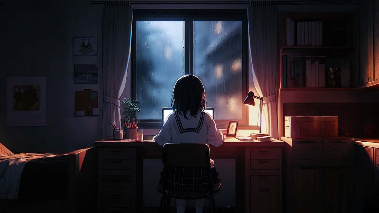 Moonlit Study Session Anime Background