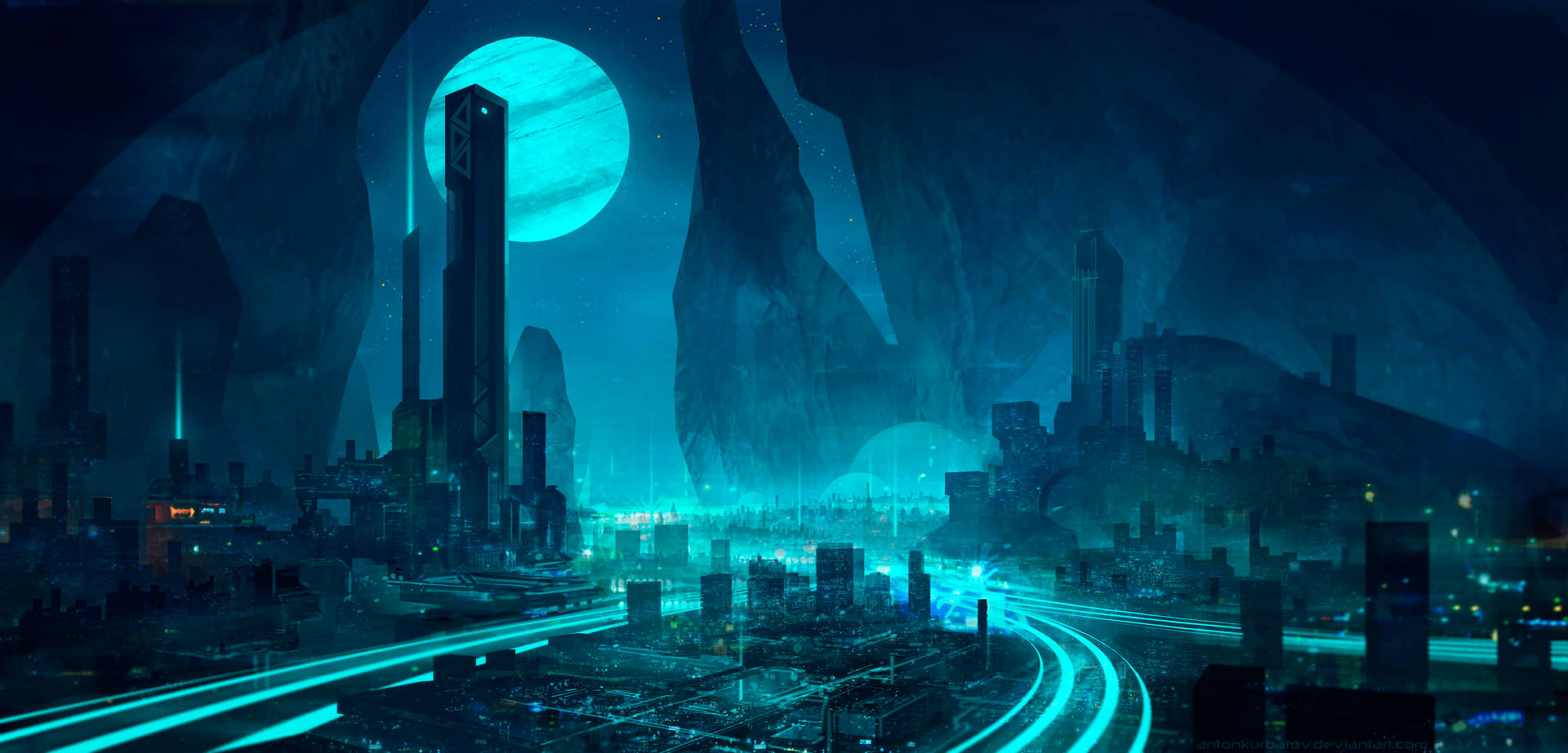 Moonlit Techno City Background