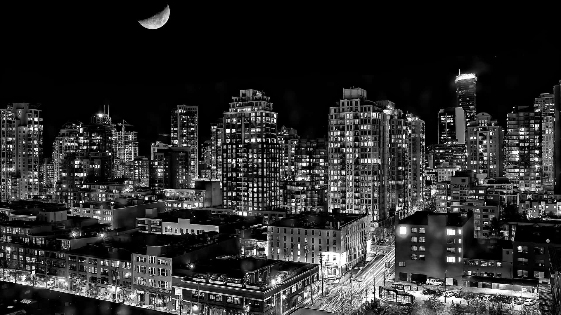 Moonlit Urban Nightscape4 K B W Background