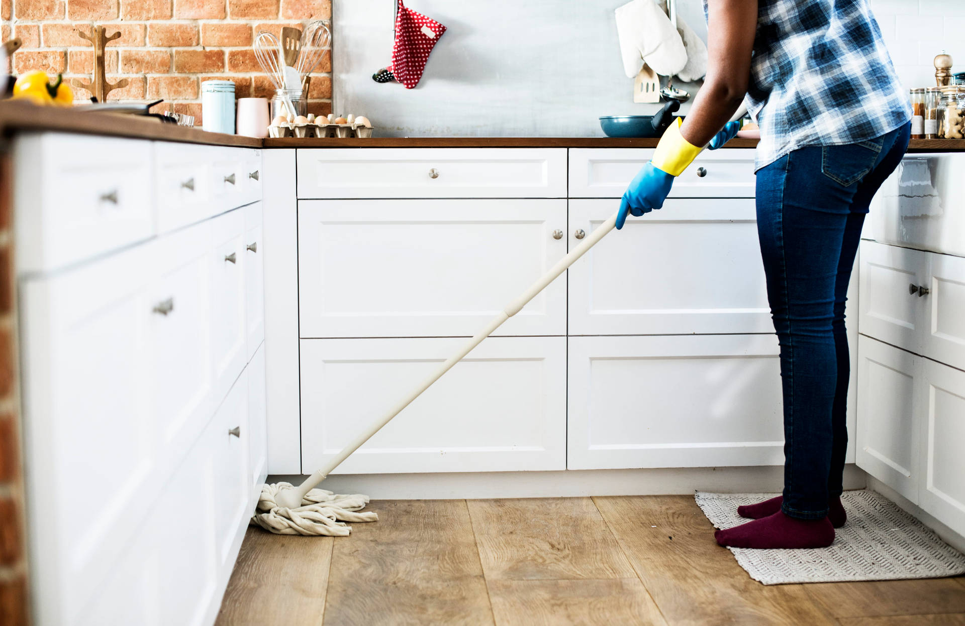 Mopping Kitchen Floor House Cleaning Background